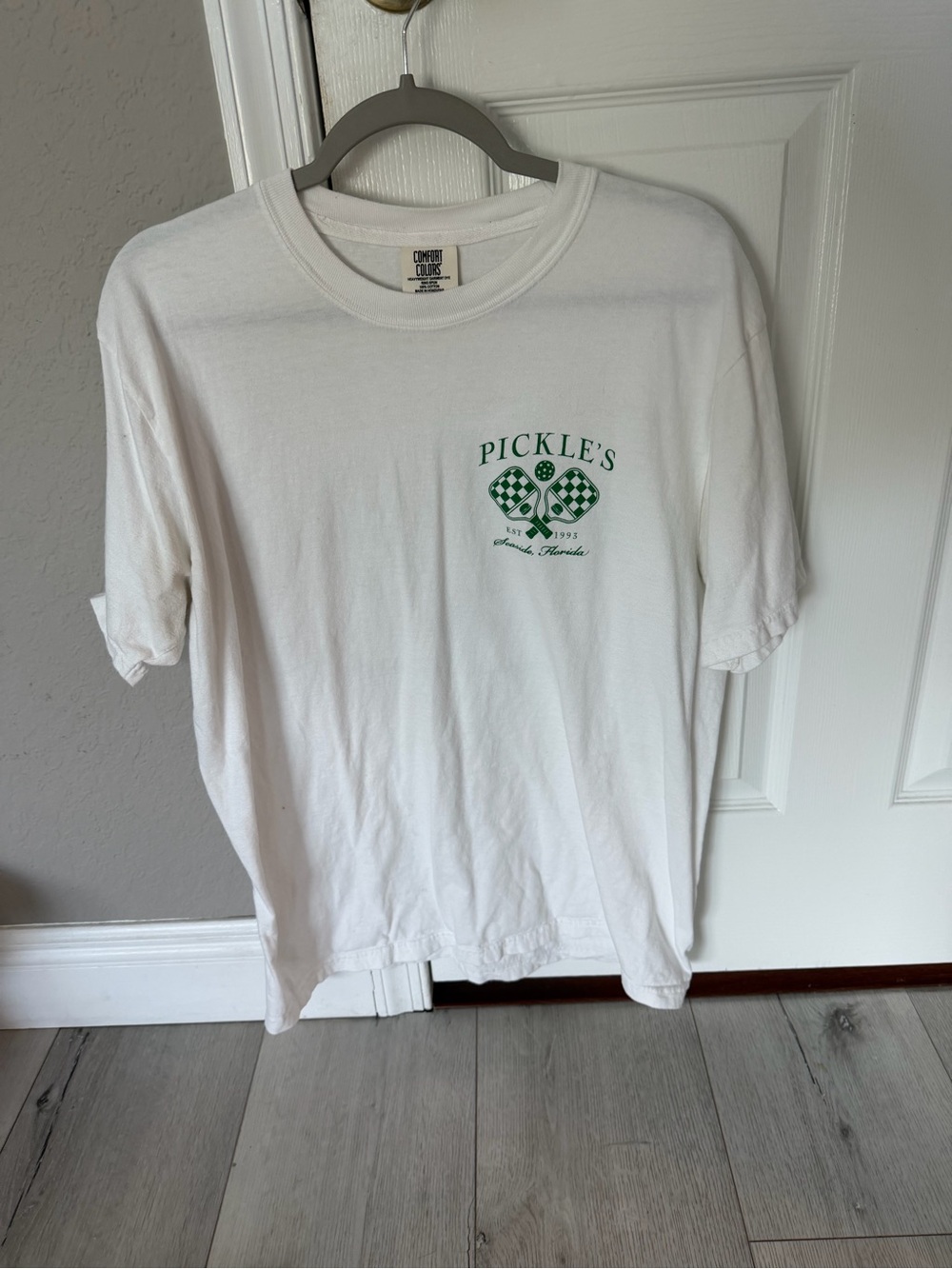 Comfort Colors White T‑Shirt with Green Pickle's Logo